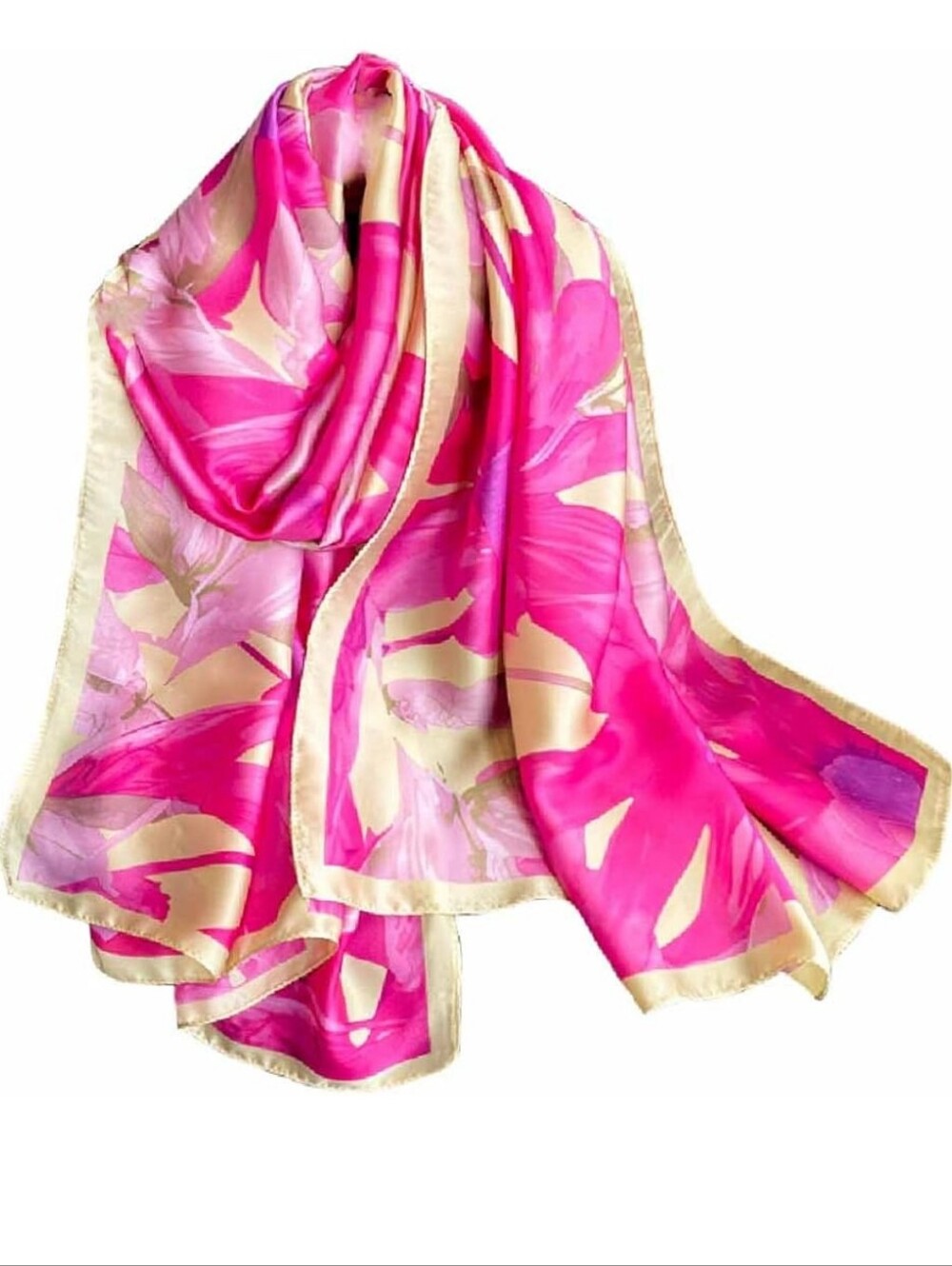 Silk-Feel Floral Pink and Cream Scarf